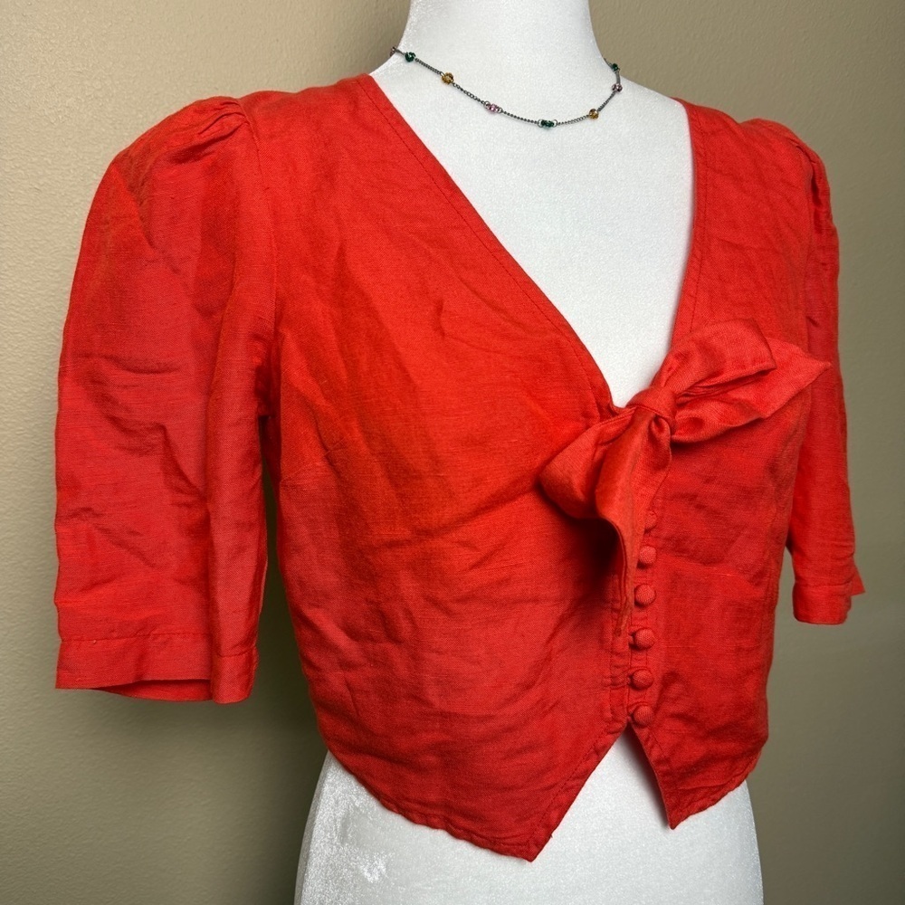 MAEVE Anthropologie Cropped Tie Front Top Size 4 - Picture 5 of 8